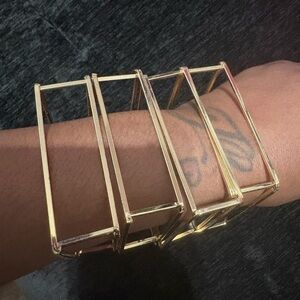 Gold Geometric Open Rectangle Bracelet w/Matching Earrings- Women Jewelry